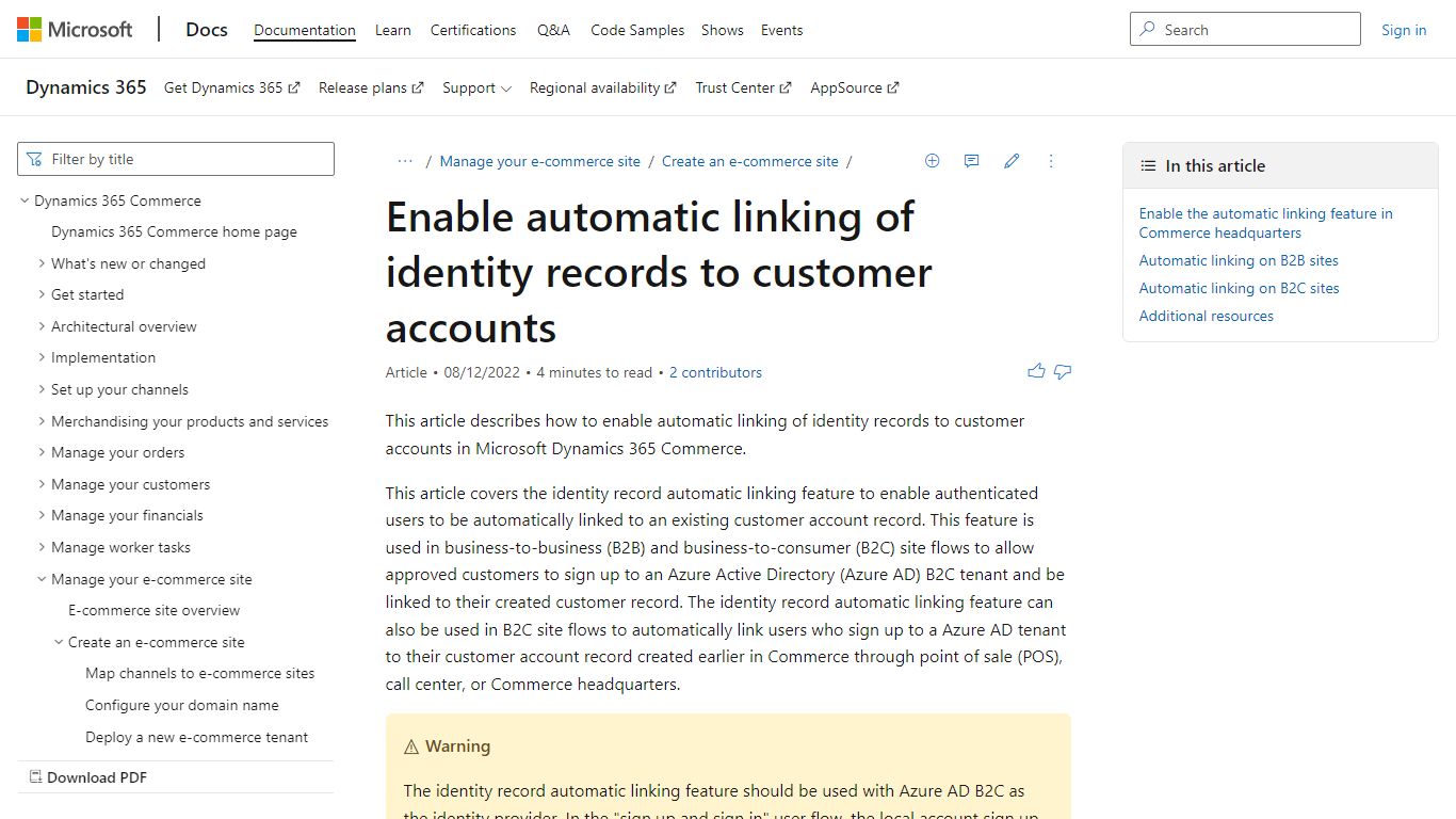 Enable automatic linking of identity records to customer accounts ...